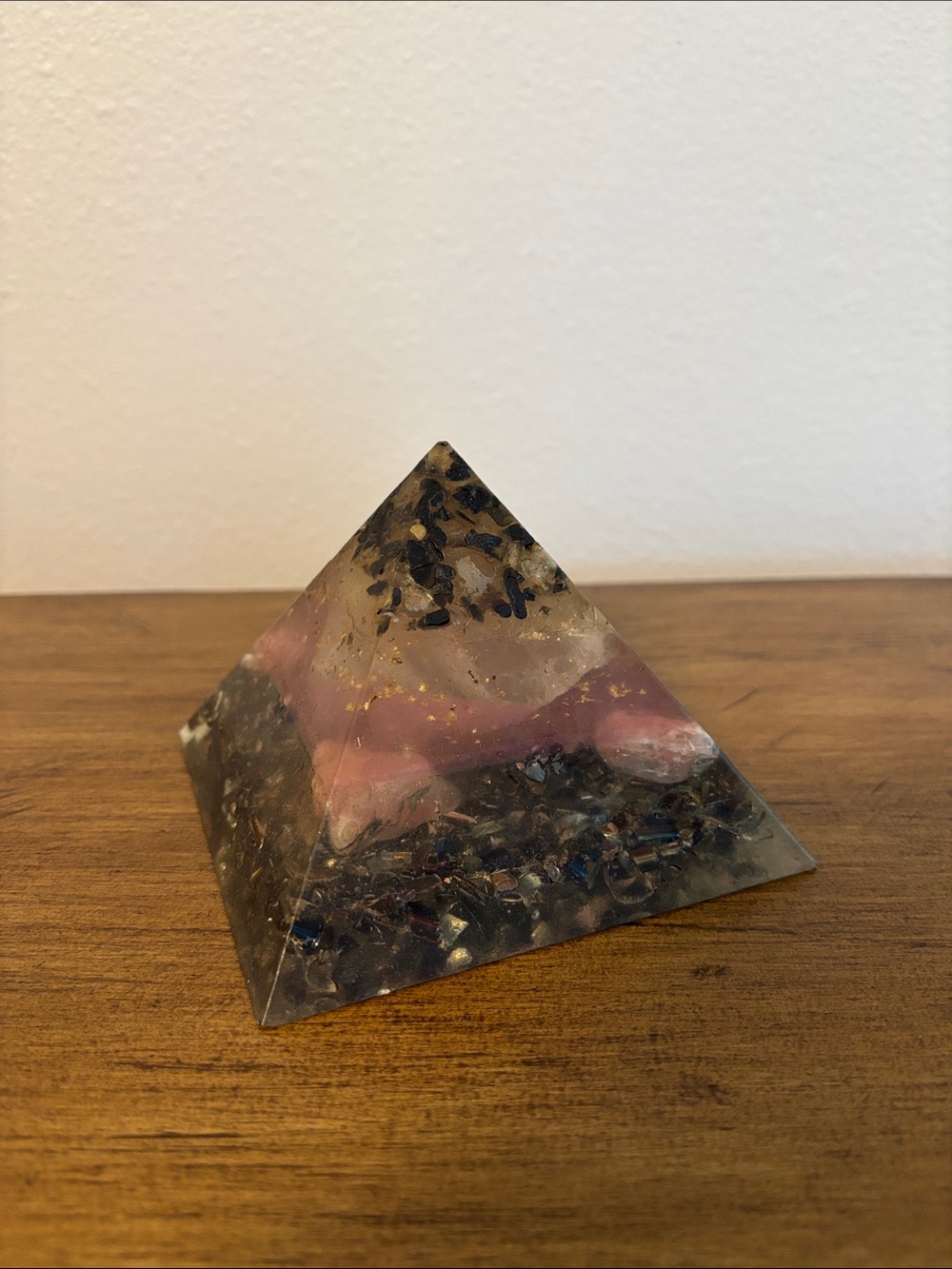 Crystal Pyramid Decorative Sculpture in Pink and Black